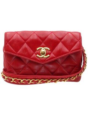 Chanel CC Vintage Quilted Lambskin Waist Pouch Bum Bag Leather Red